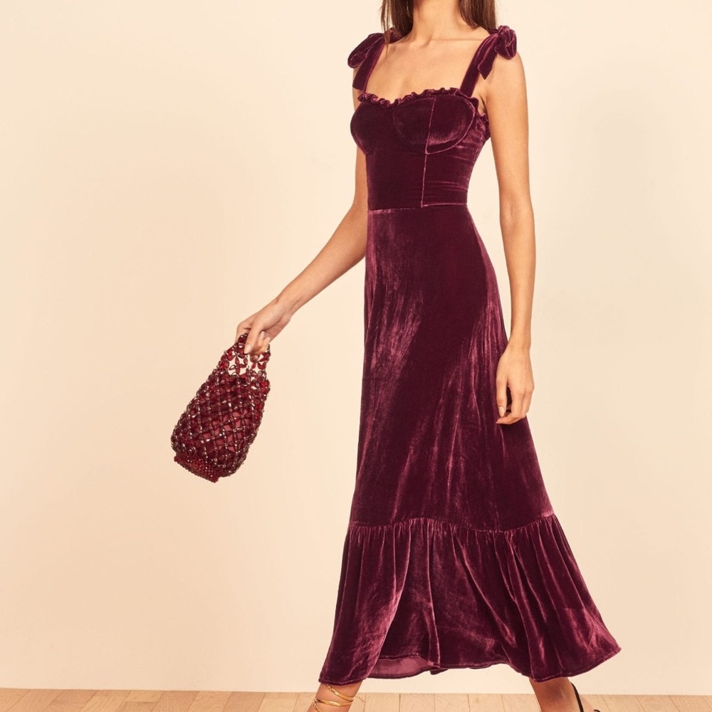 NWT Reformation Antoinette Plum Velvet Midi Dress